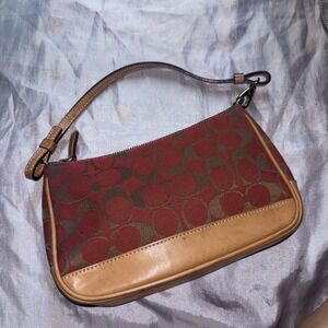 y2k vintage red Coach Signature Canvas Leather Shoulder Bag Purse